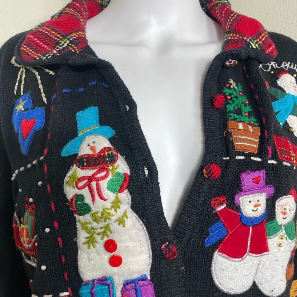 Designers Originals Black  sweaterCardigan with Festive Christmas holiday size L - Picture 5 of 7
